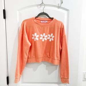 Cropped Sweatshirt- Peach with white Daisies